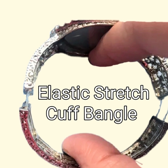 Turquoise Blue Rhinestone Filigree Bangle - Picture 10 of 11